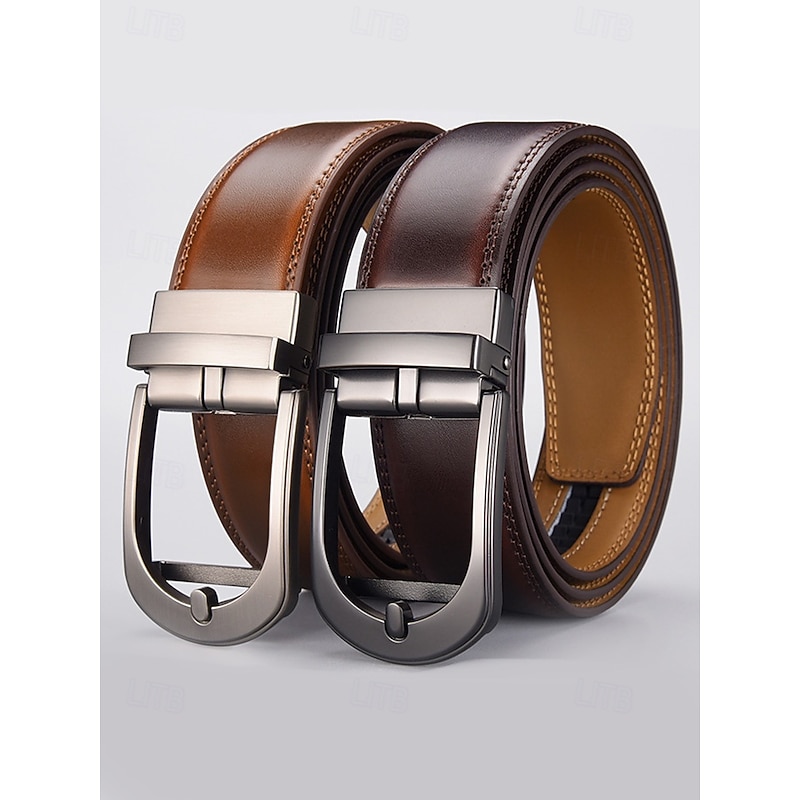 Men's Genuine Leather Belt with Automatic Buckle, Classic Business Casual Dress Waistband, Stylish Gift for Christmas, Work & Daily Wear