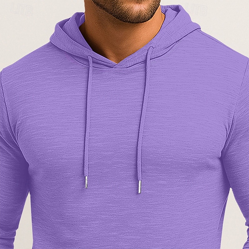 Men's T Shirt Long Sleeve Hooded Spring Fall All Seasons Solid Color Traditional / Vintage Hoodie Hooded Plain Outdoor Casual Activewear Light Blue White Dark Brown Top Tee for Men3