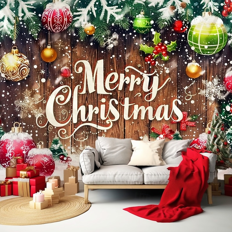 Christmas Hanging Tapestry Merry Christmas Holiday Decoration with Christmas Tree and Ornaments Large Wall Art Mural Decor Blanket Curtain Home Bedroom Living Room Festive Seasonal Winter Decor2