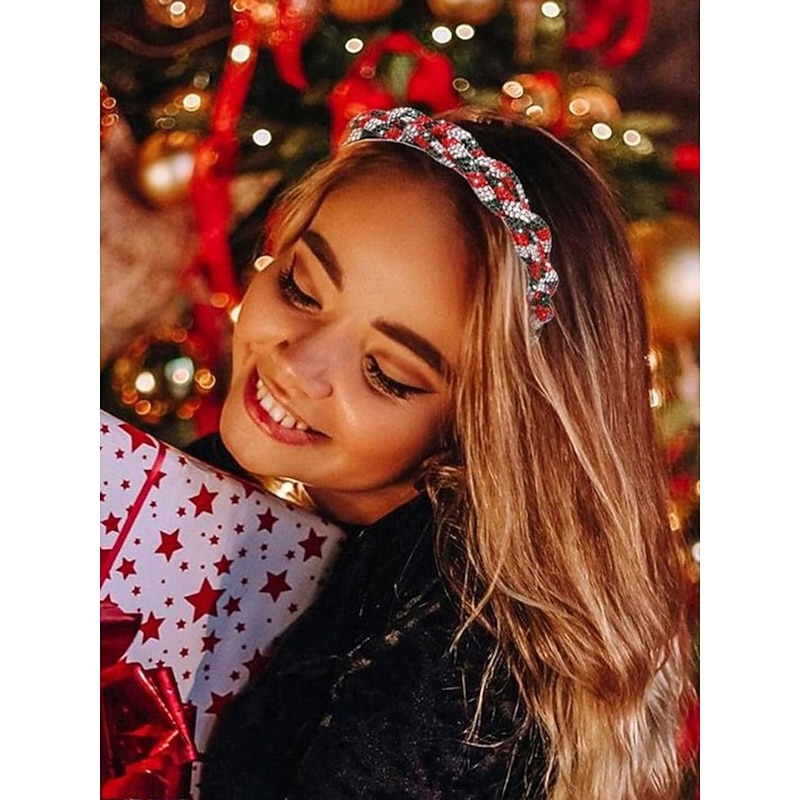 Women's Christmas Beaded Headband, Festive Red Green Zigzag Hair Accessory for Holiday Parties & Winter Outfits