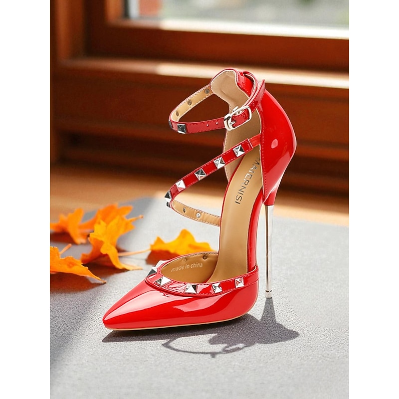 Women's Red Patent Leather Studded Stiletto Heels -Sexy Pole Dance Shoes for Nightlife Party and Clubwear4