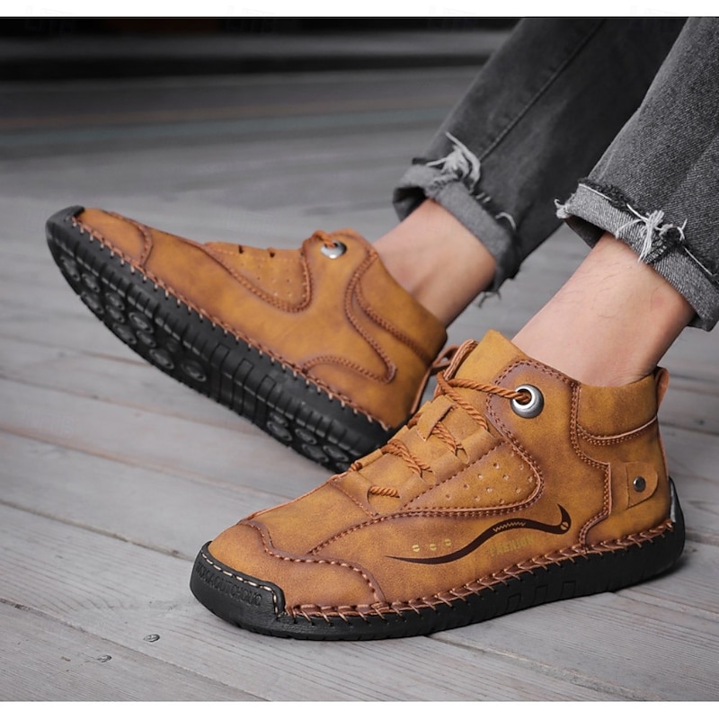 Men's Handmade Stitching Casual Leather Shoes, Vintage Outdoor Walking Loafers, Comfortable Non-Slip Driving Moccasins2
