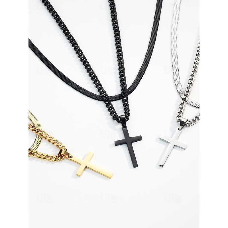 Men's Stainless Steel Cross Pendant Necklace, Durable Fashion Chain Jewelry, Stylish Christian Gift for Christmas, Party & Daily Wear4