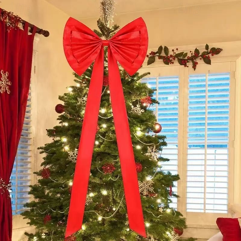 Large Red Christmas Ribbon Bows Ornaments Xmas Tree Decorations – Tree Topper Bows for Home, Office or Party, 78.87/23.62 Inch Holiday Gift Bows