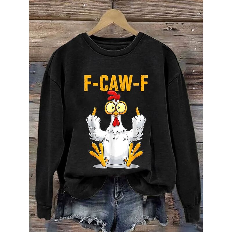 Women's Pullover Graphic Animal Warm Classic Casual Long Sleeve Crew Neck Regular Tops Home Street Dailywear Print White Yellow Red Blue Spring Fall Winter