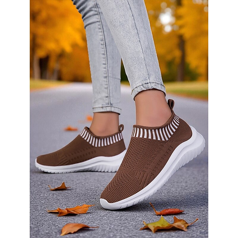 Women's Rose Pink Flyknit Slip-On Sneakers with Breathable Mesh Upper and Non-Slip Sole, Casual Lightweight Walking Shoes for Running, Travel & Everyday Wear