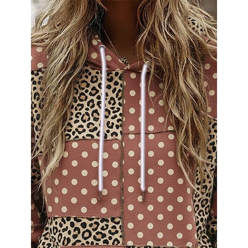 Women's Pullover Hoodies Geometric Fashion Streetwear Casual Long Sleeve Hooded Regular Tops Dailywear Casual Sports Drawstring Patchwork Pocket Red Spring Fall2
