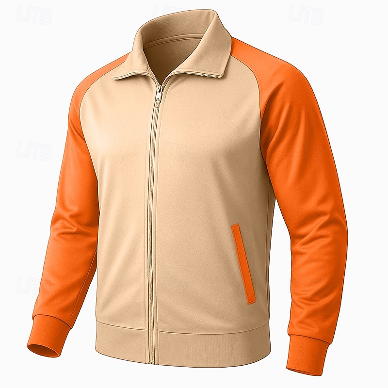 Men's Sweatshirt Full Zip Sweatshirt Black Blue Khaki Standing Collar Plain Patchwork Color Block Sports & Outdoor Casual Daily Streetwear Cool Sportswear Spring &  Fall Clothing Apparel Hoodies
