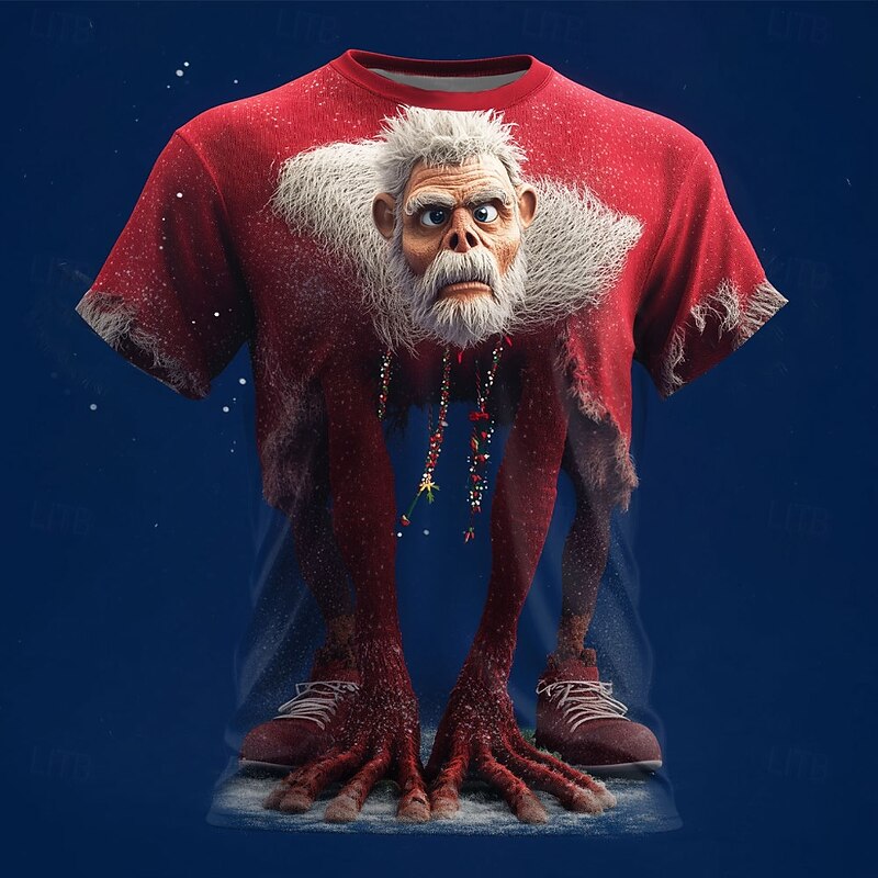 Christmas Men's Santa Claus 3D Bigfoot T Shirt Short Sleeve T shirt 3D Print Crew Neck Shirt Daily Designer Artistic Vacation Party Street Red Blue Dark Gray All Seasons Clothing Apparel S M L XL XXL3