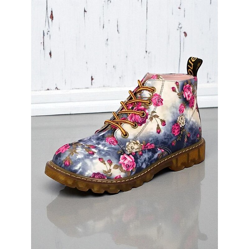 Women's Floral Lace-Up Ankle Boots with Non-Slip Sole, Vintage Print Casual Combat Style Shoes for Comfortable Outdoor Walking & Daily Wear3