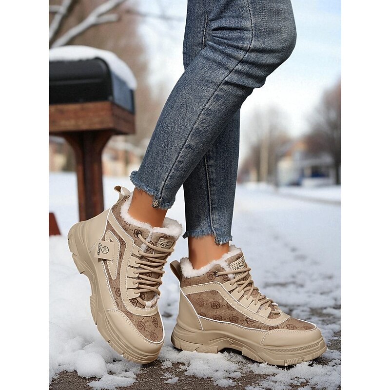 Women's Khaki Fur-Lined Combat Boots, Warm Casual Winter Boots with Anti-Slip Sole, Cozy Outdoor Footwear for Cold Weather & Travel4