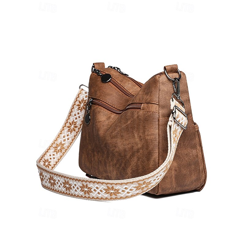 Women's Brown Faux Leather Crossbody Bag with Multiple Zipper Pockets, Vintage Casual Shoulder Handbag, Lightweight Messenger Purse for Daily Use, Travel & Shopping4