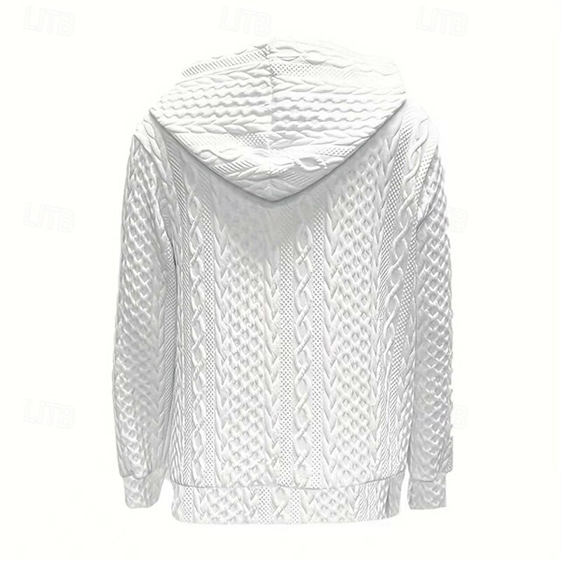 Women's Textured Jackets Pullover Sweatshirt Plain Sports Fashion Casual Long Sleeve Hooded Regular Tops Street Dailywear Zipper White Spring Fall4