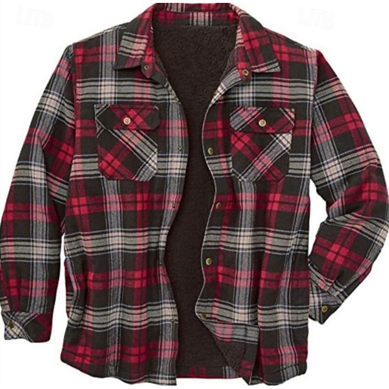 Men's Plaid Flannel Shirt Overshirt Long Sleeve Shirt Turndown Street Daily Print Light Yellow Red+Grey+Black Black+Dark Grey+Navy Blue Blue Orange Button-Down Clothing Apparel Fashion Casual2