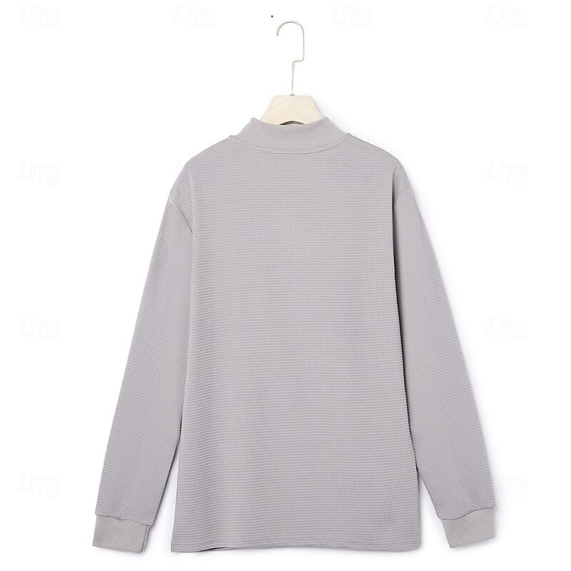 Men's Waffle Polo Shirts Quarter Zip Polo Outdoor Causal Zip Quarter Zip Long Sleeve Fashion Modern Solid Color Textured Knitted Spring &  Fall All Seasons Slim Fit Gray Waffle Polo Shirts2