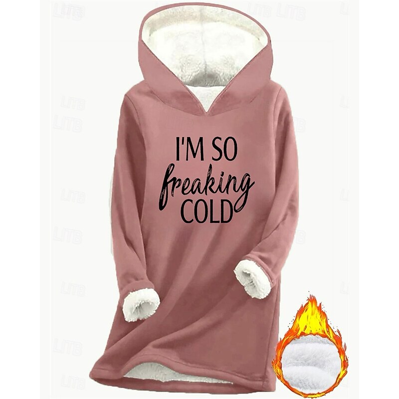 Women's Pullover Hoodie Sweatshirt Graphic Letter Warm Casual Sherpa Fleece Long Sleeve Hooded Regular Tops Street Dailywear Casual Print Fleece Lined Dark Pink Blue Gray Fall Winter2