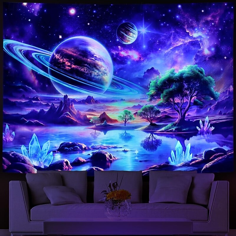 Beautiful Galaxy Tree of Life Crystal Planet Reflection Hanging Tapestry Wall Art Large Tapestry Mural Decor Photograph Backdrop Blanket Curtain Home Bedroom Living Room Decoration