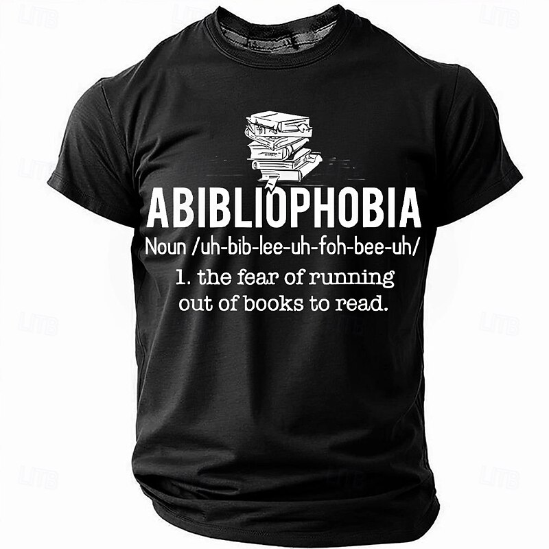 Humorous 'Fear of Running Out of Books' T-Shirt for Men, Abibliophobia Reading Tee, Birthday Gift for Book Nerds