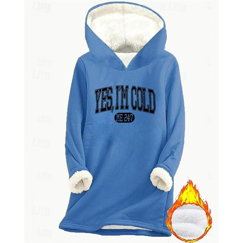 Women's Pullover Hoodie Sweatshirt Graphic Letter Warm Casual Sherpa Fleece Long Sleeve Hooded Long Tops Street Dailywear Casual Print Fleece Lined Dark Pink Blue Gray Fall Winter