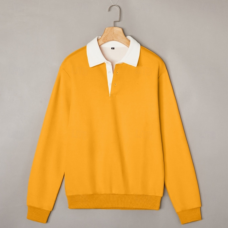 Men's Polo Shirts Golf Polos Shirts Business Casual Lapel Classic Long Sleeve Fashion Basic Solid Color Pocket Color Block Fall Winter Regular Fit Dark Brown Black Pink Yellow Dark Blue Gray Polo2