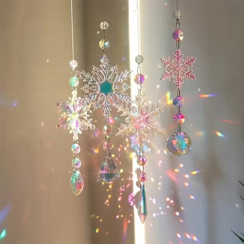 4pcs Exquisite Crystal Snowflake Ornaments - Elegant Winter Decorations for Christmas Tree Party Favors Anniversaries and Birthday Gifts - Colorful Sparkling and Dazzling Xmas Decor