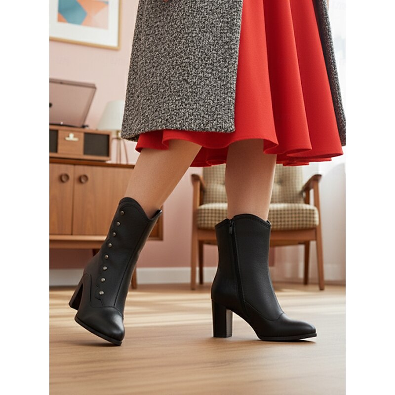 Women's Black and White Victorian Button Boots with Scalloped Trim and Block Heel - 1920s Edwardian Gothic Style Ankle Boots for Ladies, Ideal for Cosplay, Steampunk & Retro Outfits4