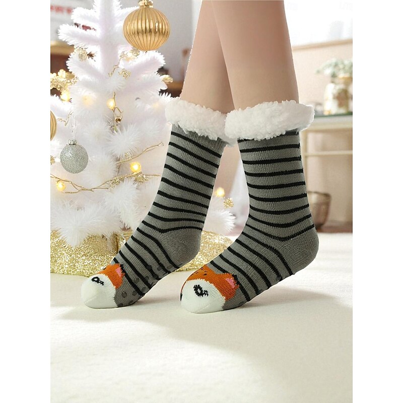 Women's Christmas Fuzzy Knit Socks, Red Reindeer Snowflake Pattern Warm Winter Slipper Socks with Plush Lining for Holiday Gifts & Homewear4