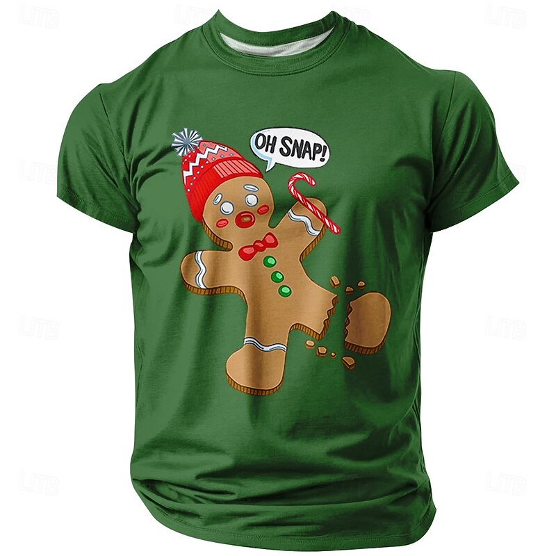 Christmas Men's Gingerbread Funny Slang T Shirt Short Sleeve T shirt 3D Print Crew Neck Shirt Daily Designer Artistic Vacation Party Street Black Red Blue All Seasons Clothing Apparel S M L XL XXL3