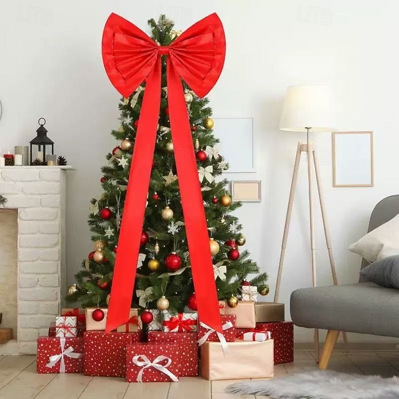 Large Red Christmas Ribbon Bows Ornaments Xmas Tree Decorations – Tree Topper Bows for Home, Office or Party, 78.87/23.62 Inch Holiday Gift Bows2
