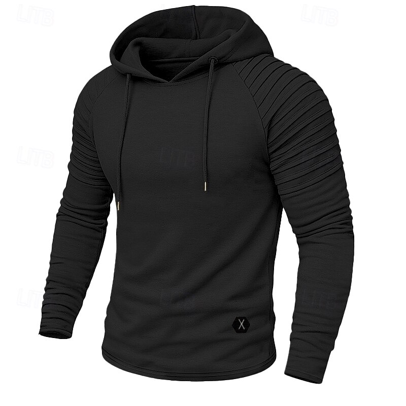 Men's Hoodie Pullover Hoodie Sweatshirt Ribbed Knit Black White Wine Army Green Khaki Hooded Plain Drawstring Patchwork Color Block Sports & Outdoor Casual Daily Streetwear Cool Sportswear Spring3