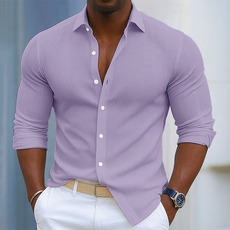Men's Shirt Corduroy Shirt Button Up Shirt Black White Navy Blue Blue Purple Long Sleeve Plain Turndown Outdoor Vacation Button-Down Clothing Apparel Cotton Fashion Streetwear Classic Casual4