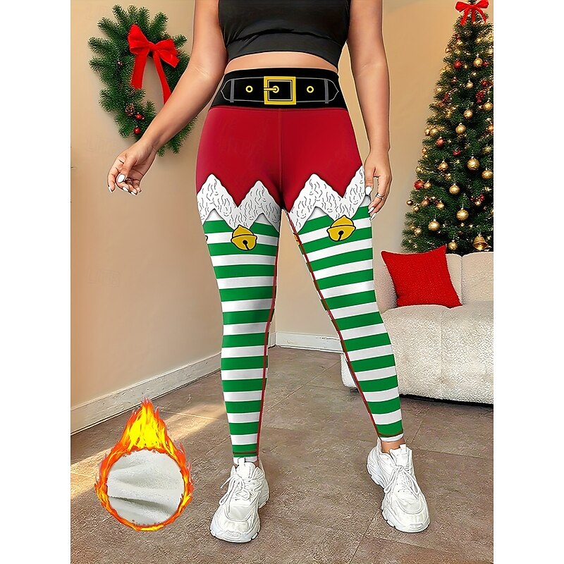 Christmas Women's Leggings Cozy Leggings Vacation Vintage Fashion Full Length High WaistPantsUgly Christmas Graphic Printing Fleece Thermal Warm Comfy Stretchy Outdoor Vacation Street Black Red Green