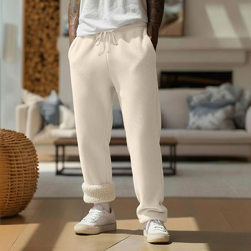 Men's Sweatpants Fleece Pants Trousers Winter Pants Drawstring Pocket Elastic Waist Solid Color Plain Comfort Warm Full Length Outdoor Sports Outdoor Casual Vacation Fashion Black Pink Micro-elastic3