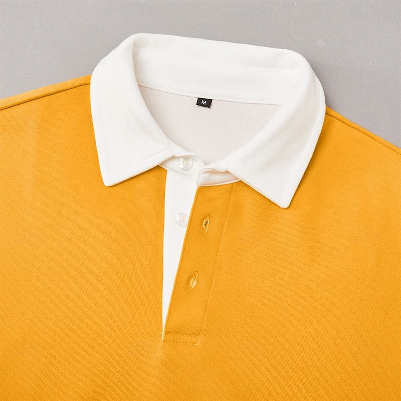 Men's Polo Shirts Golf Polos Shirts Business Casual Lapel Classic Long Sleeve Fashion Basic Solid Color Pocket Color Block Fall Winter Regular Fit Dark Brown Black Pink Yellow Dark Blue Gray Polo4