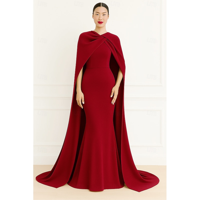 Mermaid / Trumpet Sheath / Column Evening Gown Elegant Formal Dress Formal Wedding Floor Length Sleeveless High Neck Capes Stretch Crepe with Shawl 20254