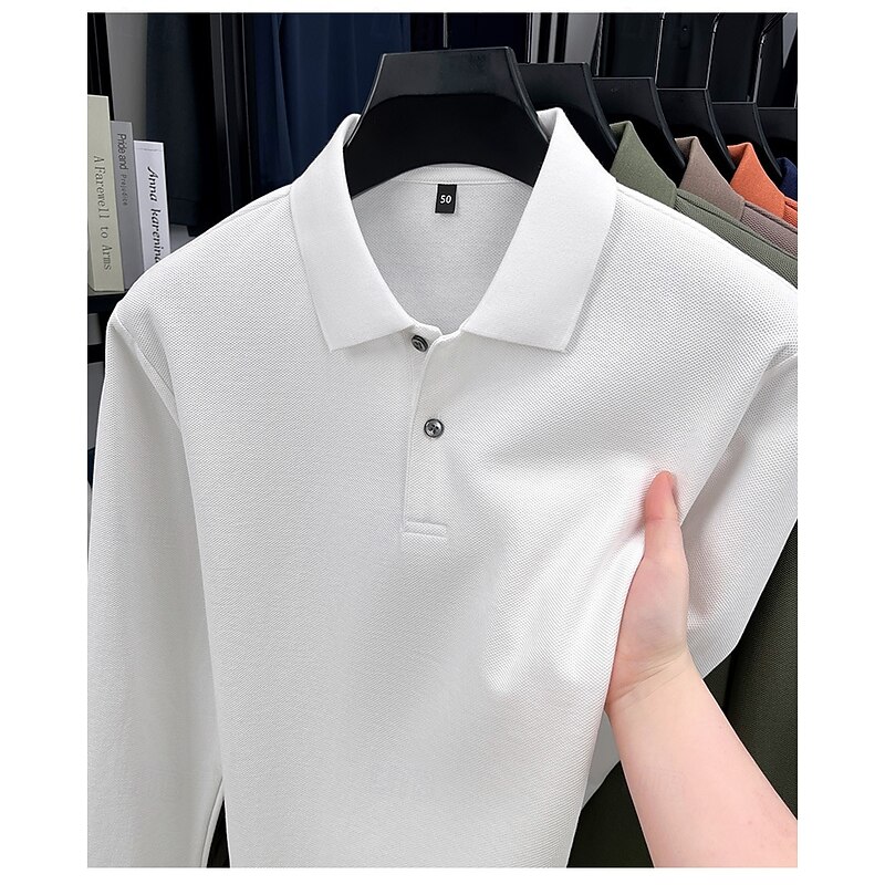 Men's Waffle Polo Shirts Polo Shirts Casual Sports Lapel Long Sleeve Fashion Basic Color Block Textured Patchwork Color Block Fall Winter Spring &  Fall Regular Fit White Burgundy Navy Blue Orange