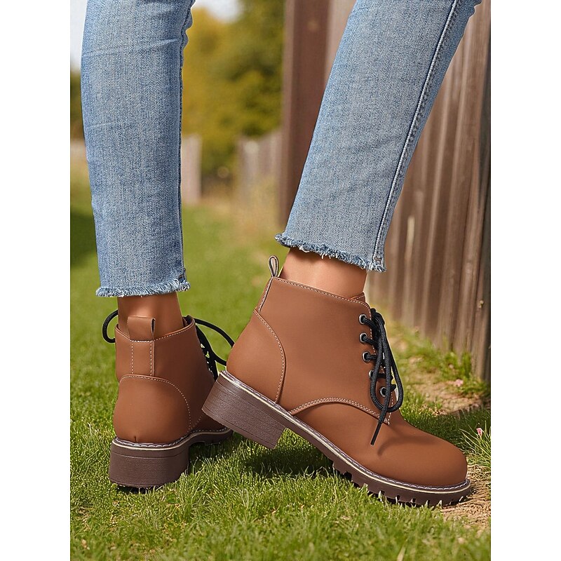 Women's Brown Lace-Up Ankle Boots – Stylish Casual Boots for Casual Wear and Outdoor Adventures4