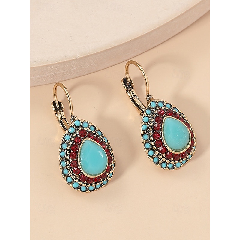 Women's Bohemian Teardrop Dangle Earrings with Colorful Gemstone Accents, Vintage Ethnic Style Jewelry for Casual Wear, Parties and Festivals3