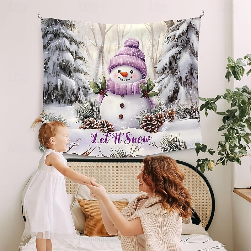 Christmas Tapestry Banners Blanket Snowman Winter Wonderland Cozy Party Living Room Dorm Shooting Backgrounds Yard Gift Home Decor4