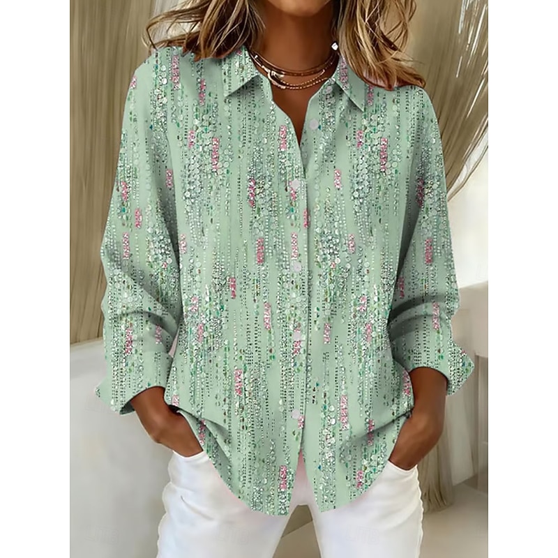 Women's Work Shirt Graphic Polka Dot Elegant Stylish Modern Long Sleeve Shirt Collar Regular Tops Work Party Evening Wear Daily Pink Purple Green Summer Spring Fall Winter