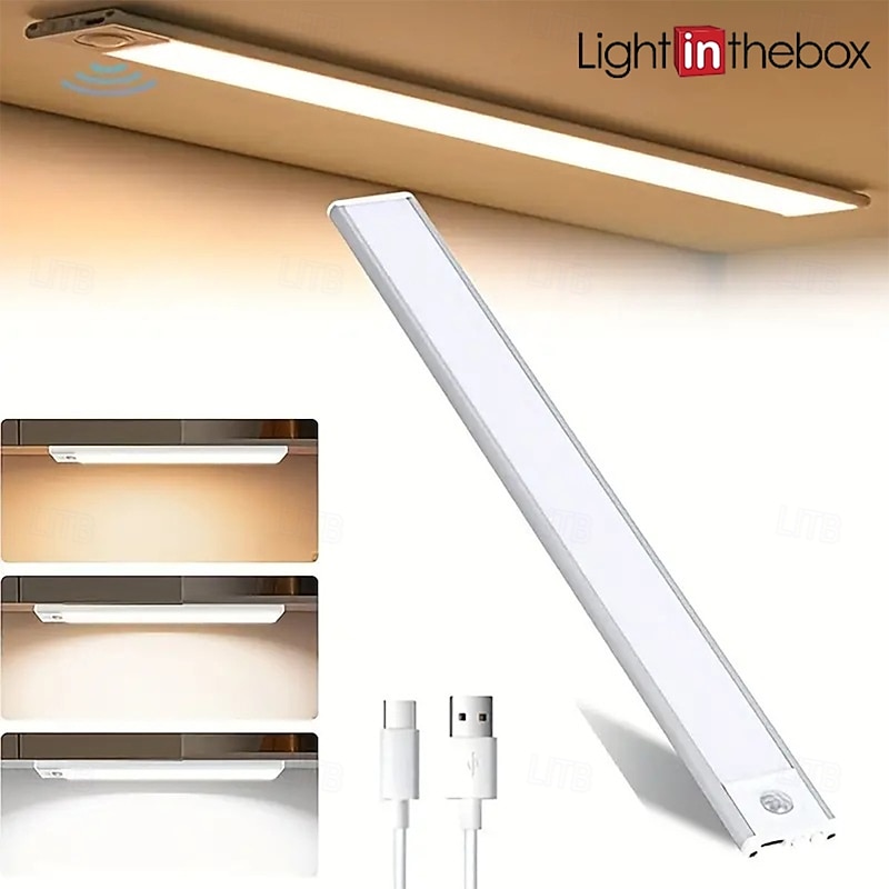 Under Cabinet Lighting, Motion Sensor Cabinet Lights, 3-Color Lights Wireless USB Rechargeable Night Light, Closet Lights Magnetic Light Fixtures For Kitchen Cabinet Wardrobe Stairs