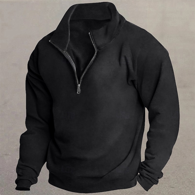 Men's Sweatshirt Fleece Sweatshirt Pullover Quarter Zip Sweatshirt Black White Wine Red Khaki Standing Collar Plain Sports & Outdoor Casual Daily Streetwear Athletic Spring Fall Clothing Apparel3
