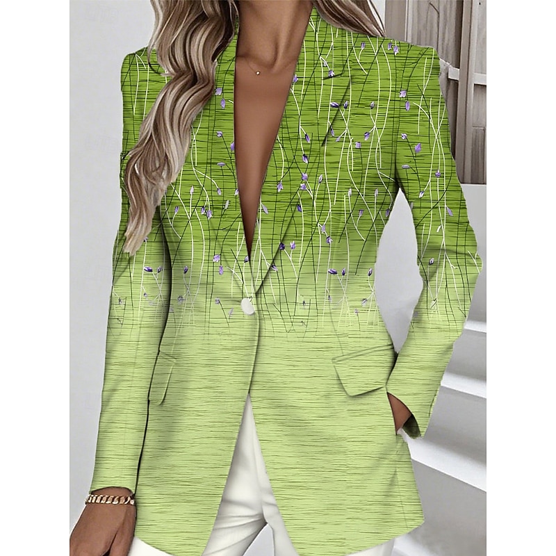 Women's Blazer Warm Pocket Buttons Daily Casual Geometric Formal Casual Regular Notch Lapel Regular Fit Long Sleeve Outerwear Blue Fuchsia Orange Spring Fall4