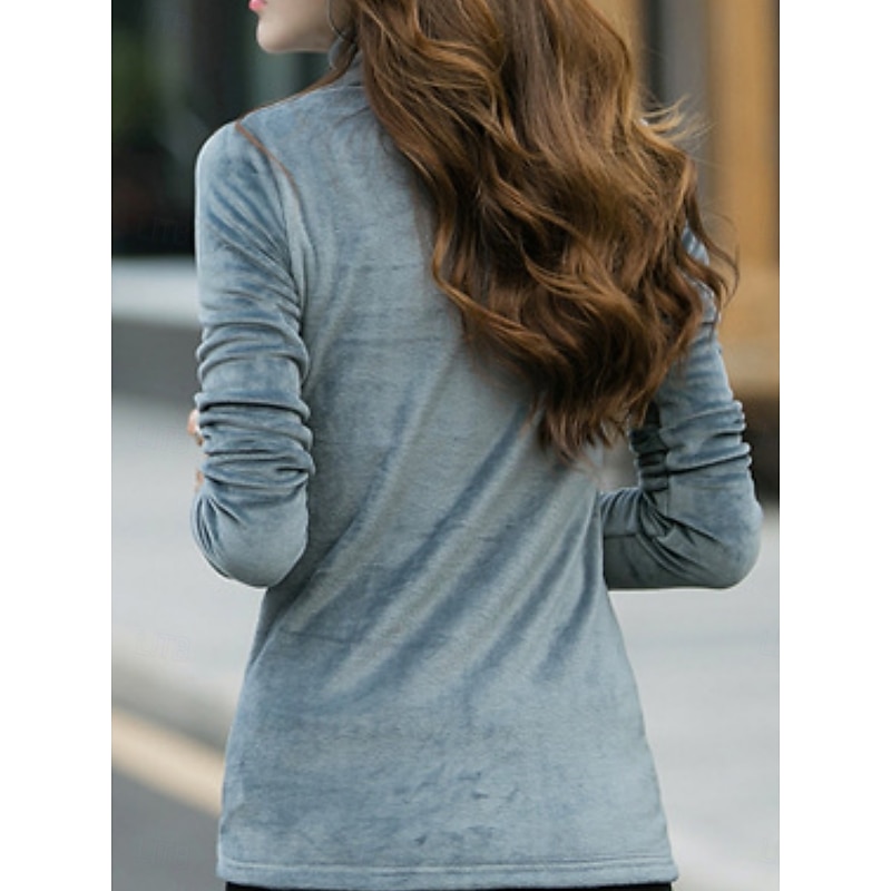 Women's Blouse Solid Color Elegant Stylish Basic Long Sleeve Turtleneck Regular Tops Daily Ruched Black Red Purple Green Gray Fall Winter2