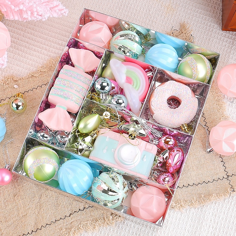 Christmas Macaron Ornament Balls Set Candy Themed Painted Plastic Hanging Decorations for Xmas Tree Holiday Decor4