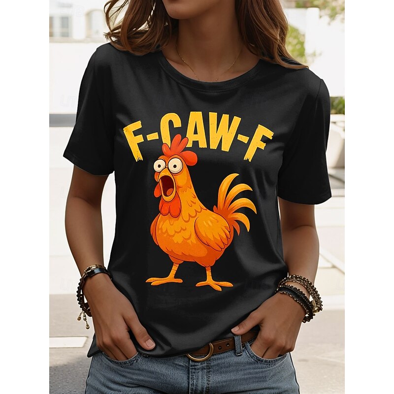 Women's T Shirt Graphic Rooster Letter Vintage Stylish Classic Short Sleeve Crew Neck Regular Tops Daily Weekend Print Black Red Blue Green Spring, Fall, Winter, Summer4