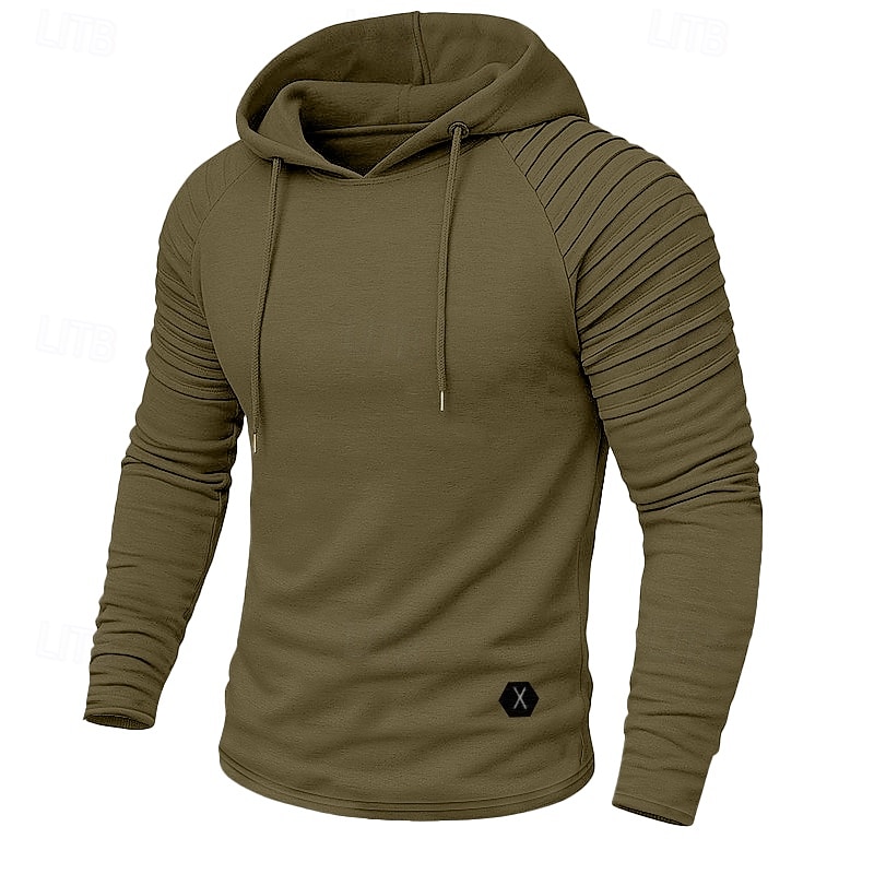 Men's Hoodie Pullover Hoodie Sweatshirt Ribbed Knit Black White Wine Army Green Khaki Hooded Plain Drawstring Patchwork Color Block Sports & Outdoor Casual Daily Streetwear Cool Sportswear Spring2