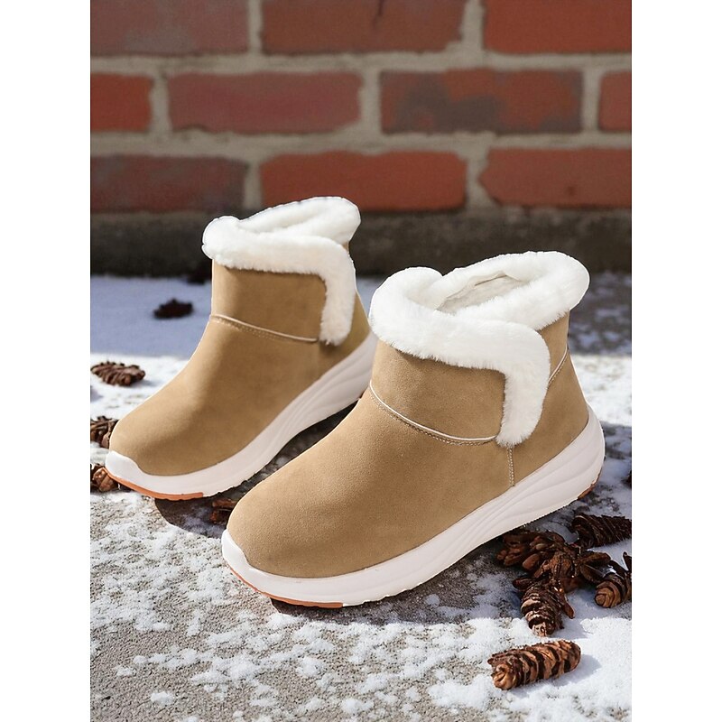 Women's Almond Faux Suede Winter Snow Boots with Warm Fleece Lining and Anti-Slip Soles, Casual Cozy Ankle Booties for Outdoor Cold Weather4