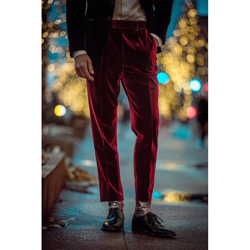Men's Trousers Dress Pants Suit Pants Velvet Pants Pocket Plain Comfort Soft Full Length Party Business Daily Fashion Streetwear Black Wine Micro-elastic