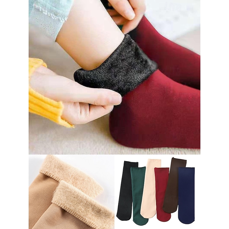 Women's Fleece-Lined Thermal Socks Set, Soft Warm Winter Crew Socks in Multiple Colors, Cozy Christmas Gift for Cold Weather & Home Wear